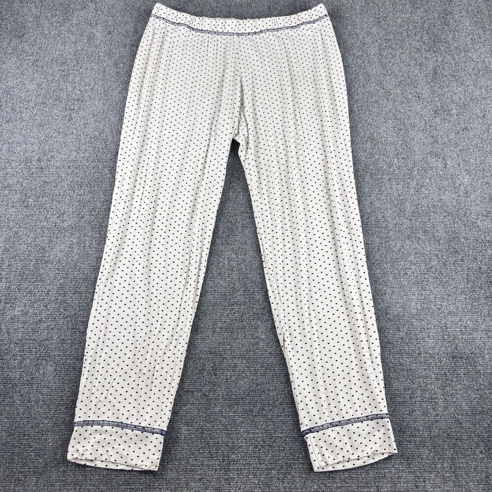 Be Stage Pajama Pants Womens L White Navy Polka Dot Lounge Rayon